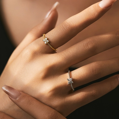 Moissanit Ring 925 Sterling Silber Vierblättriges Kleeblatt Perlenband Blume D Farbe VVS1 Minimalistischer Schmuck