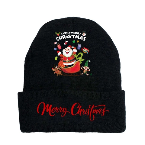 Cappello Beanie a Maglia con Motivo Cartone Animato di Natale per Uomo Donna Inverno Caldo Acrilico Stampato Beanie Festivo Babbo Natale Renna