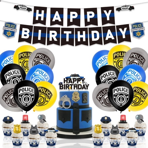 Decorazioni Festa Di Compleanno Polizia Banner Carta Palloncini Lattice Decorazione Per Torte Spirali Appese Celebrazione Bambini