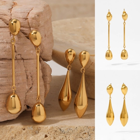 Set Di Orecchini Lunghi A Goccia D'acqua Per Donne Design A拼接 Orecchini In Stile Acciaio Inossidabile Popolari