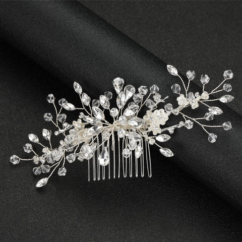 Elegante Pettine da Sposa in Lega d'Argento con Fiori e Strass Decorazione per Capelli a Ramo Floreale per Matrimonio Festa Gioielli Donna