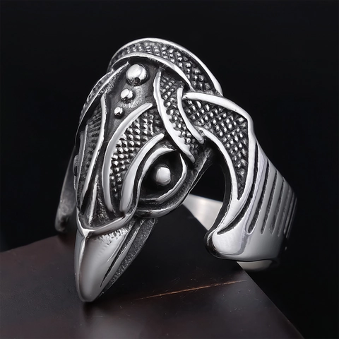 Raven Head Ring Stainless Steel Nordic Viking Mythology Gothic Punk Retro Animal 3D Relief For Men