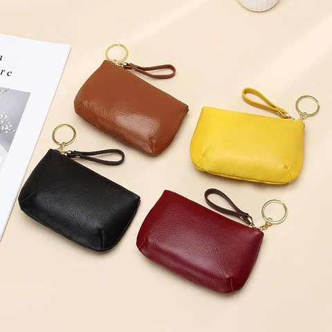Damen Echtes Leder Münzbörse Minimalistisch Kopfschicht Rindsleder Reißverschluss Schlüsselhalter Lychee Muster Kleiner Geldbeutel
