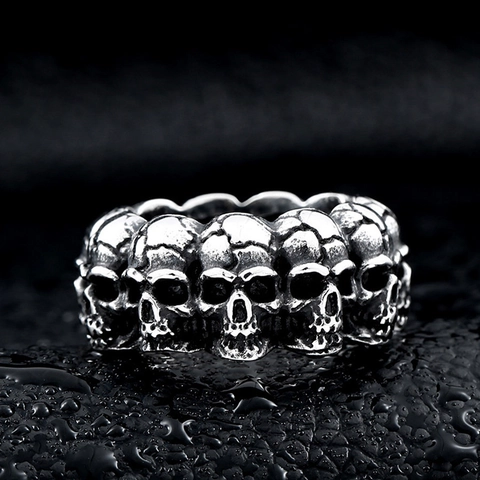 Totenkopf Ring Herren Edelstahl Punk Gothic Biker Band Vintage Poliert Schmuck Skelettkopf