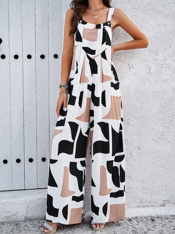 Ärmelloser Jumpsuit Mit Geometrischem Druck Und Weitem Bein Rückenfreier Bohemian Sommerurlaub Lose Lange Hose Mit Taschen