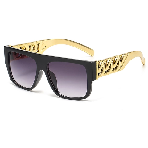 Lunettes De Soleil Carrées Surdimensionnées Avec Branches En Chaîne Métallique Protection UV400 Monture PC Style Hip Hop Punk