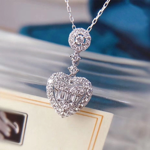 Collana Con Pendente A Cuore Rame Placcato Oro Bianco Zircone Gioielli Da Donna