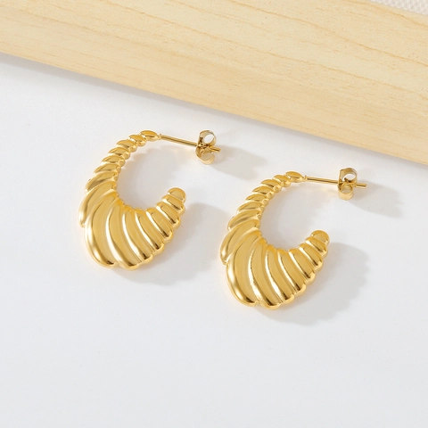 Orecchini a Bottone Croissant in Acciaio Inossidabile Minimalisti per Donna Texture a Conchiglia Vintage Oro Argento Gioielli Galvanizzati