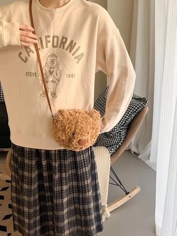 Borsa A Tracolla Testa Di Orsetto Peluche Forma Animale Cartone Animato Borsa A Spalla Per Donne E Ragazze Marrone