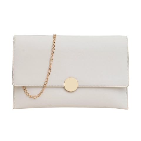 Dames Mode Enveloppe Crossbody Tas PU Leer Minimalistische Ketting Schoudertas Met Gouden Ronde Gesp Party Dagelijkse Clutch
