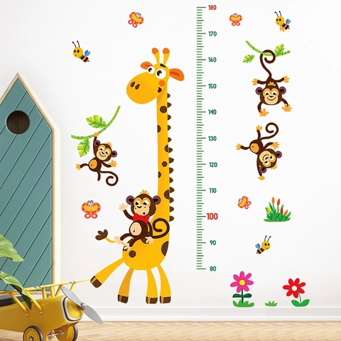 Pegatinas De Pared Tabla De Crecimiento Jirafa Mono Dibujos Animados PVC Autoadhesiva Decoración Cuarto Niños