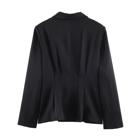 Women Blazer Polyester Slim Fit Peplum Hem Single Button Lapel Office Lady Casual Solid Color Long Sleeve Non-Iron Coat