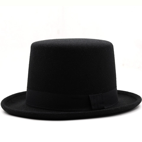 Vintage Wool Felt Top Hat Retro Gentleman Tall Crown Hat For Formal Party Magic Show Costume For Men Women