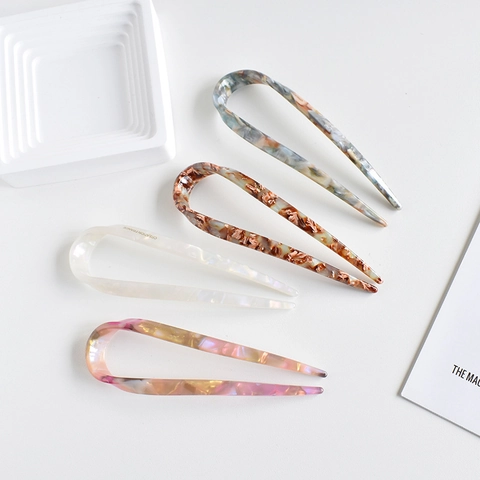 Horquilla Para El Pelo En Forma De U De Acetato De Celulosa Con Patrón De Mármol Estilo Francés Para Mujeres