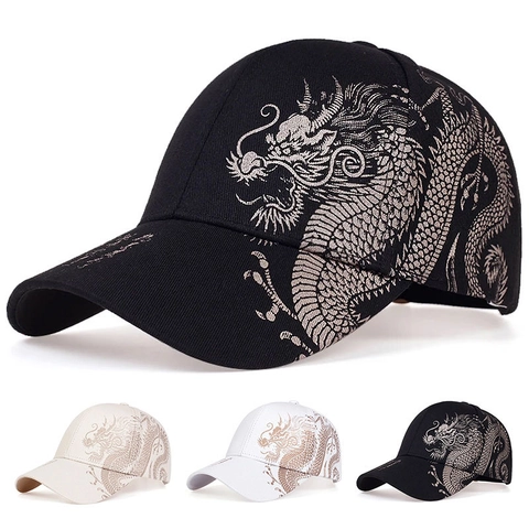 Chinese Style Dragon Pattern Baseball Cap Unisex Hip Hop Streetwear Cotton Printed Adjustable Sun Hat Casual Snapback