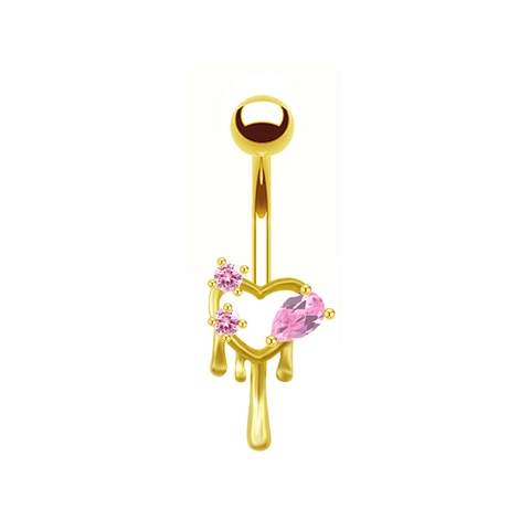 Fluid Heart Zirconia Navel Ring Copper Melted Heart Belly Button Piercing For Women Western Fashion Body Jewelry Accessory