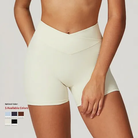 Women Crossover High Waist Yoga Shorts Recycled Nylon Spandex Quick Dry Scrunch Butt Workout Gym Running Naked Feel