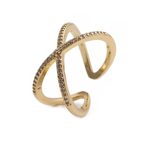 Kreuz X Form Kupfer Ring Mikro Pave Zirkon Verstellbar Offen Geometrischer Mode Schmuck Für Damen