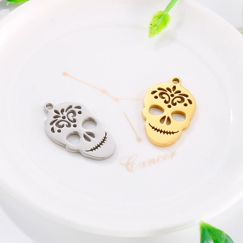 Stainless Steel Skull Pendants Hollow Out Carved Charms Hip Hop Punk Style DIY Jewelry Making Accessories