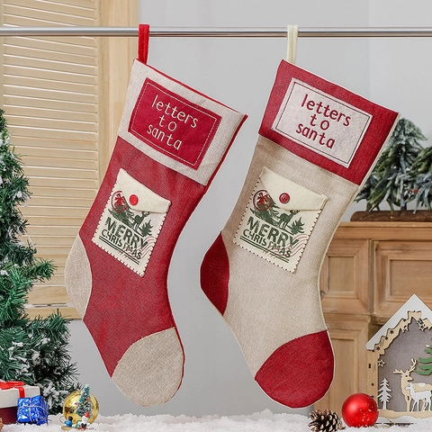 Calze Di Natale Lino Renna Lettere A Babbo Natale Tasca Busta Decorazioni Da Appendere Casa