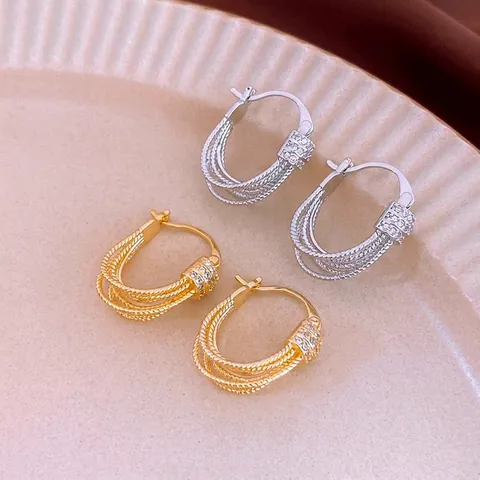 Mehrlagige Twist Rope Creolen Kupfer Zirkonia Geometrischer Luxus Minimalistischer Schmuck Für Damen