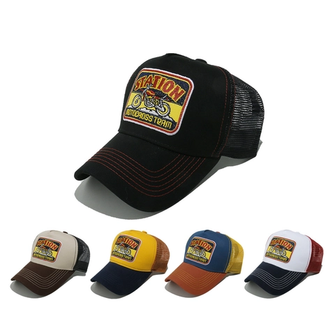 Cappello Trucker Retro Ricamo Motocross Mesh Baseball Traspirante Protezione Solare Cotone Outdoor Uomo Donna