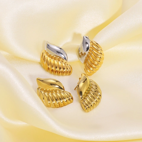 Boucles D'oreilles Puces Coquillage Fileté Acier Inoxydable Plaqué Or 18K Bicolore Bijoux De Mode Pour Femmes