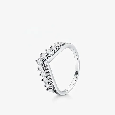 925 Sterling Silber Krone V-Form Ring Für Damen Funkelnde Zirkon Eleganter Vintage Schmuck