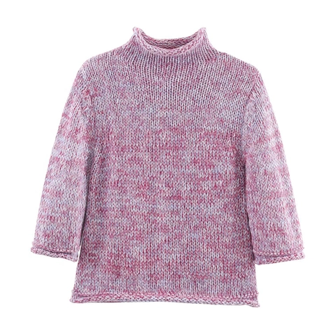 Damen Strickpullover Stehkragen Langarm Melierter Garn Schick Lässig Bequemer Stil Rosa Lila Weiß Weiches Oberteil