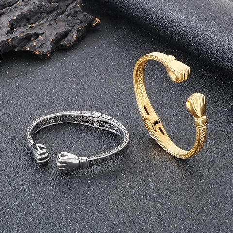 Brazalete Abierto De Acero Inoxidable Con Doble Puño Relieve Retro Estilo Punk Hip Hop Joyería Para Hombres