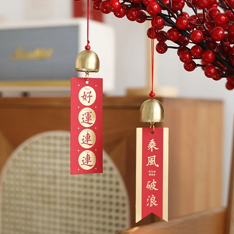 Traditionele Chinese Hangende Bel Metaal Messing Windgong Huis Decoratie Gelukstang Rood Touw