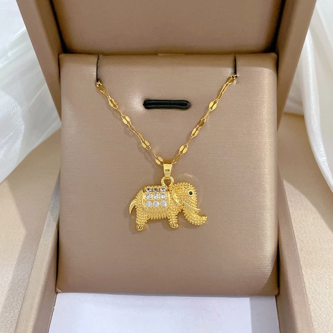 Elephant Pendant Necklace Titanium Stainless Steel Chain Copper Zircon Inlaid Luxury Dainty Jewelry Gift For Women