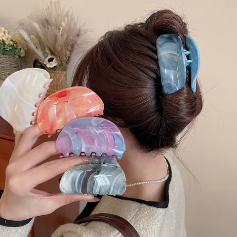 Haarklammer Acryl Marmor Muster Große Shark Clip Französisch Retro Mode Haar Styling Accessoire Für Frauen