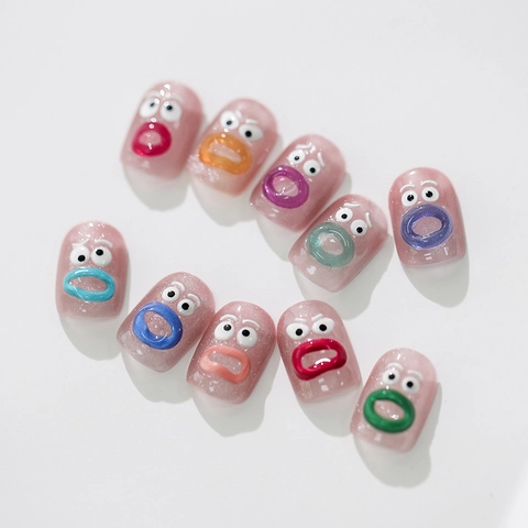 3D Relief Nail Stickers Funny Cartoon Face Expressions Colorful DIY Manicure Decoration Cute Embossed Decals