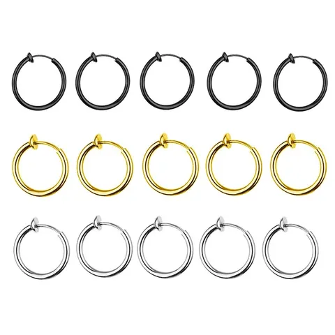 Minimalist Hoop Clip-On Earrings 18K Gold Plated Stainless Steel Non-Pierced Hip Hop Punk Jewelry For Women Men