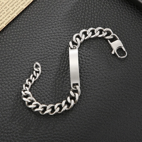 Heren ID Armband Roestvrij Staal Cubaanse Schakelketting Gebogen Plaat Geborsteld Minimalistische Punk Stijl Sieraden Accessoire