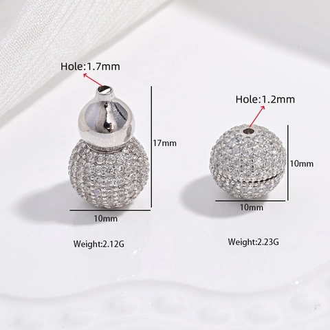 Cuentas Espaciadoras De Plata De Ley 925 Circón Pavé Bola Redonda Forma De Calabaza Tornillo Rotativo Joyería DIY
