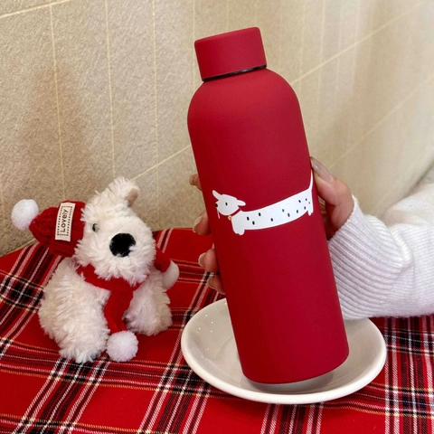 Stainless Steel Insulated Water Bottle 304 Vacuum Flask Portable Travel Mug With Cute Cartoon Apple Dog Patterns Matte Finish