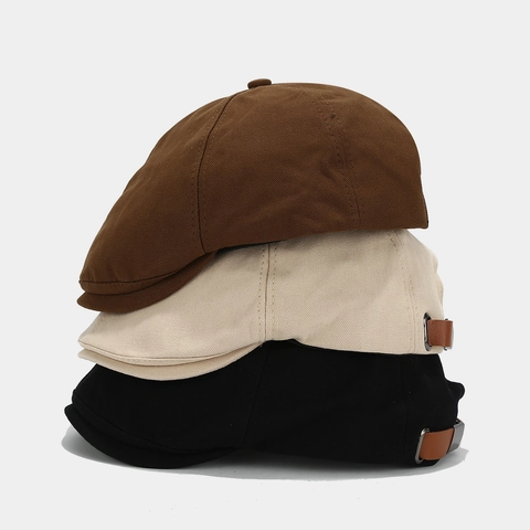 Retro Visgraat Newsboy Pet Vintage Britse Stijl Katoen Polyester Flat Cap Met Leren Gesp Voor Heren Dames