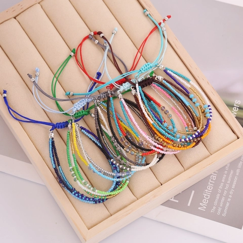 Bohemian Multi Layer Seed Bead Woven Bracelet Colorful Handmade Adjustable Rope Jewelry For Women
