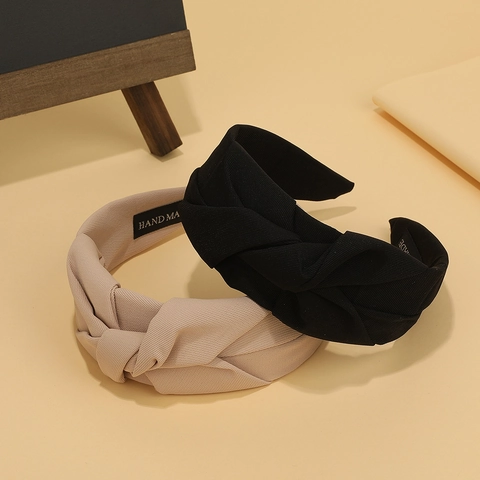 Diadema Ancha Con Nudos Tela Acanalada Color Sólido Accesorio Para El Cabello De Moda Para Mujer Hecho A Mano