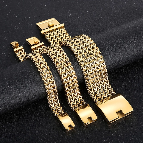 Roestvrij Stalen Geweven Franco Schakelarmband Voor Heren Hiphop Goud Zwart Blauw Antiek Zilver Multicolor Heavy Metal Sieraden