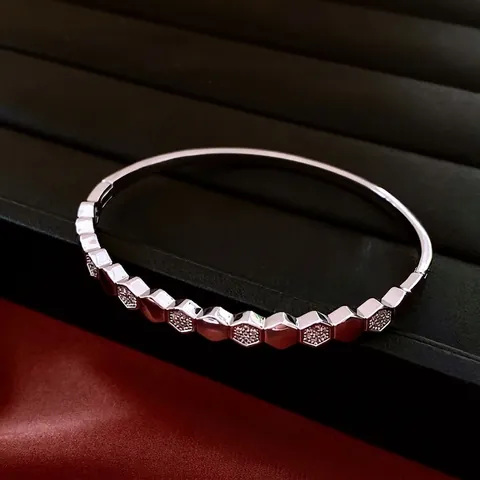 Geometric Hexagon Honeycomb Bracelet Copper With Zircon Micro Pave Silver Tone Minimalist Luxury Bangle For Women