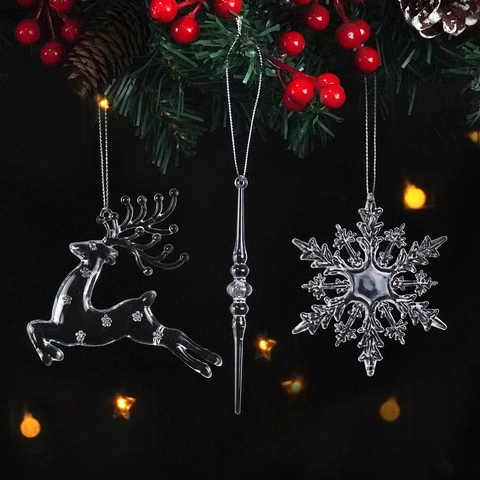 Ornements De Noël Suspendus Acrylique Transparent Renne Flocon De Neige Pendentifs Glaçons Arbre Fête Décor Maison Élégant