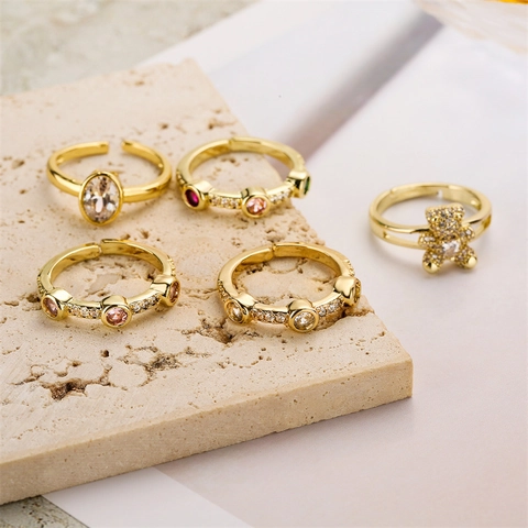 Bague Ouverte Ajustable Cuivre Plaqué Or Zircone Cubique Colorée Micro Pavé Bijoux De Mode Pour Femmes