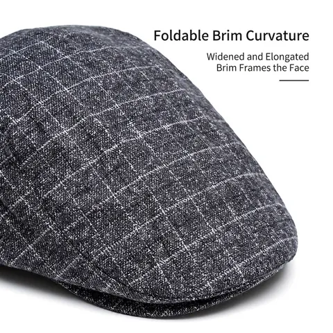Men Retro Flat Cap Warm Adjustable Cotton Polyester Blend Plaid Herringbone Newsboy Beret Hat For Autumn Winter