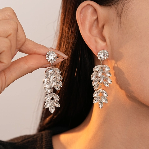 Boucles D'oreilles Pendantes Feuille Épi De Blé Brillantes Avec Tige En Argent Base En Cuivre Bijoux Style Luxe Élégant Femme