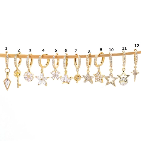 Orecchini a Cerchio Huggie in Rame e Zirconia Moda Occidentale Pendenti a Forma di Stella e Stella Marina Placcati in Oro Regalo Gioielli Donna