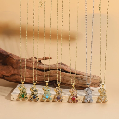 Collana Con Ciondolo A Orso Rame Zircone Corona Forma Di Cuore Pavé Strass Gioielli Da Donna Regalo