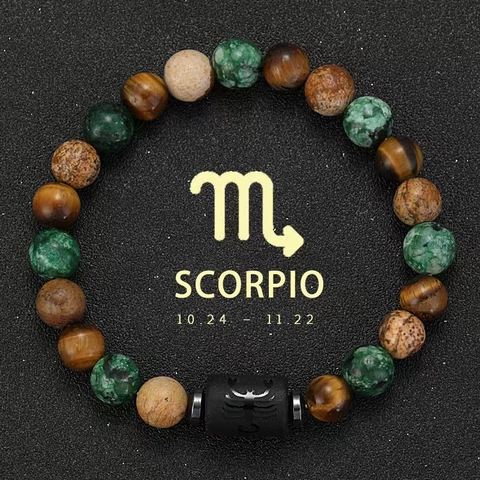 Natural Stone Zodiac Constellation Beaded Bracelet Tiger Eye Agate Handmade Stretch Jewelry Gift For Men Women